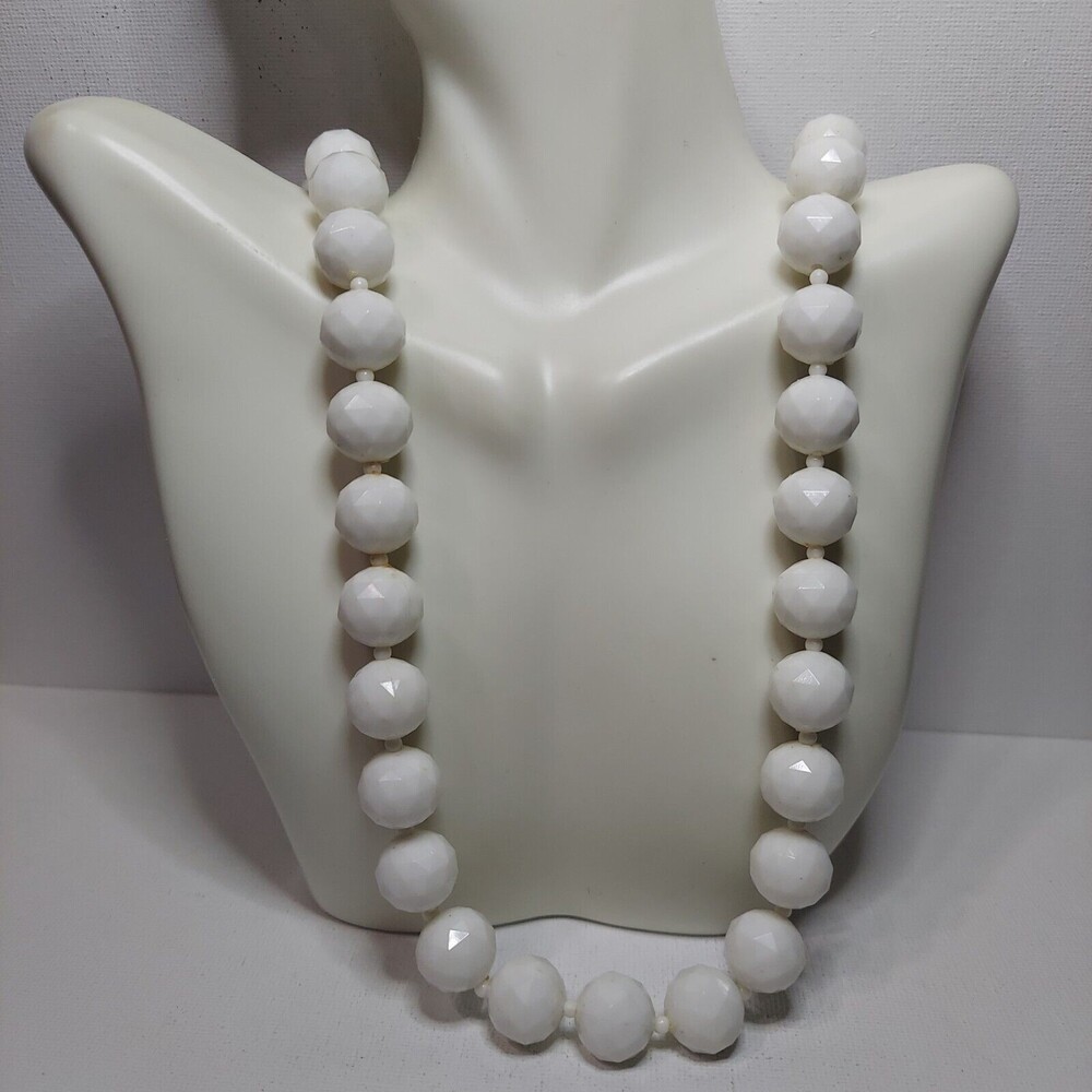 Necklace White faceted beads 28" 1/2" bead Spacer